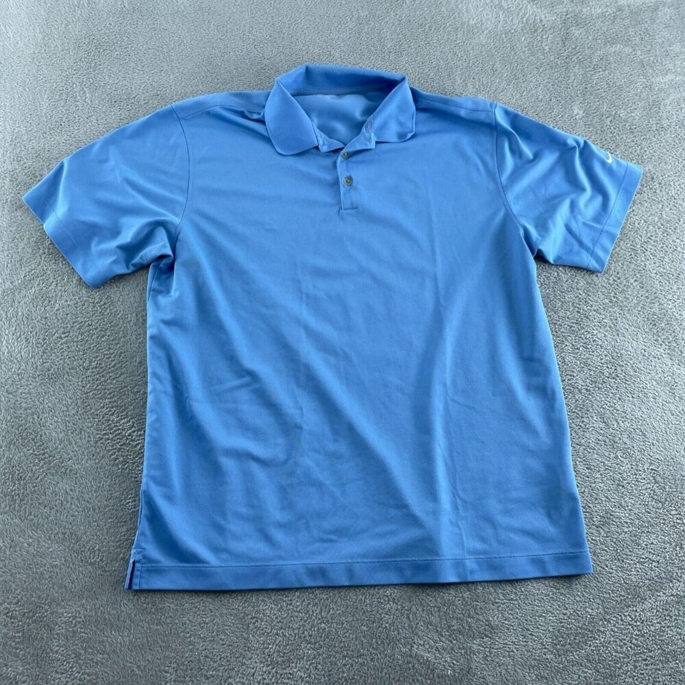Nike Golf Dri-Fit Mens XL Light Blue Polo Shirt 100% Short Sleeves 0497